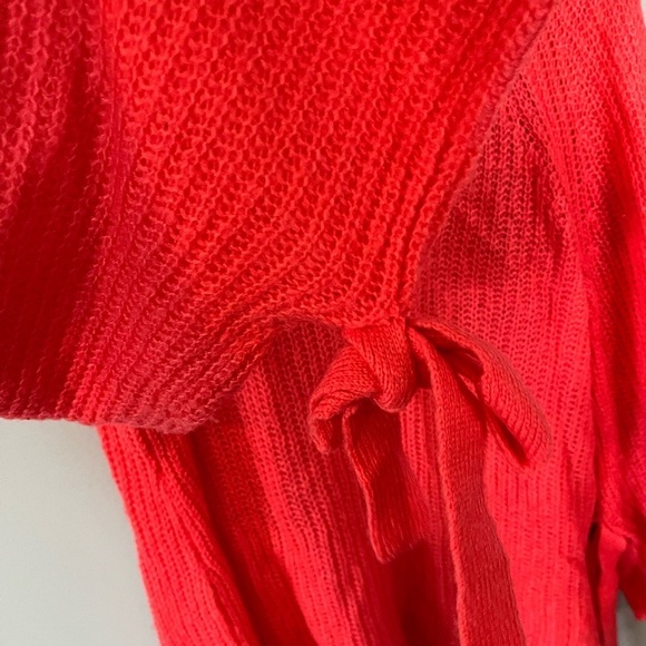 Project x Naadam Open Knit Bell Sleeve Bow Sleeve Sweater - Coral - Picture 9 of 11